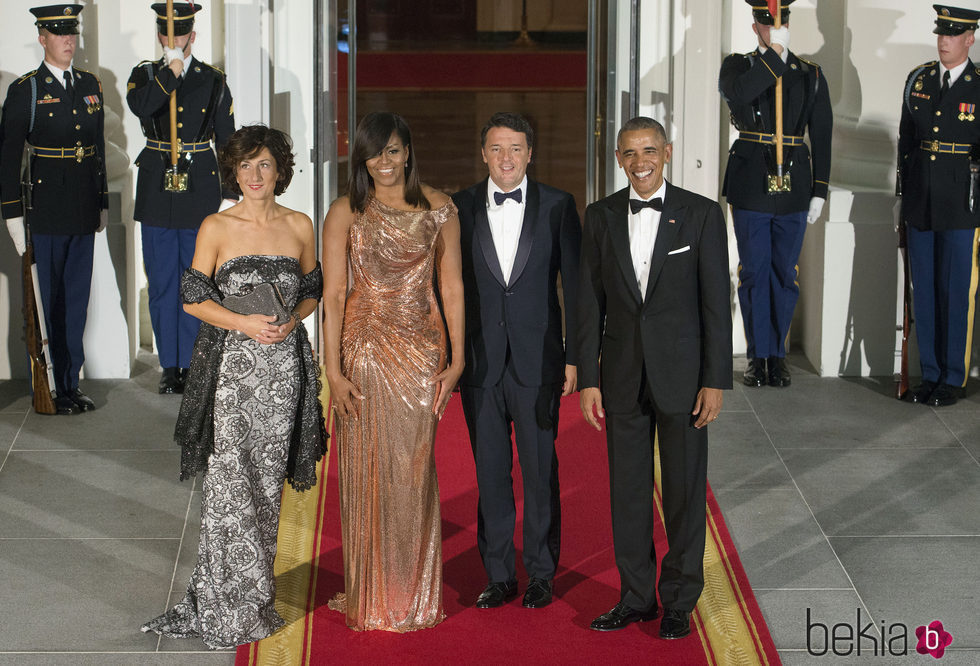 Barack y Michelle Obama con el primer ministro de italia Matteo Renzi y su esposa Inés Landini