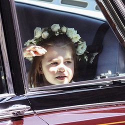Carlota de Cambridge llegando a la boda del Príncipe Harry y Meghan Markle