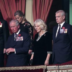 Los Condes de Wessex, los Duques de Cornualles, el Príncipe Andrés, Meghan Markle y Theresa May durante el Festival of Remembrance 201