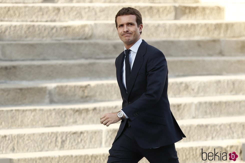 Pablo Casado llegando a la capilla ardiente de Alfredo Pérez Rubalcaba en el Congreso de los Diputados en Madrid