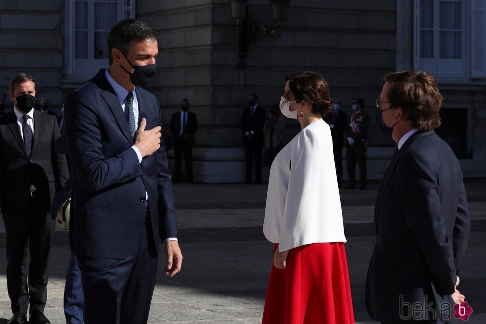 Pedro Sánchez, Isabel Díaz Ayuso y José Luis Martínez-Almeida en el Día de la Hispanidad 2020