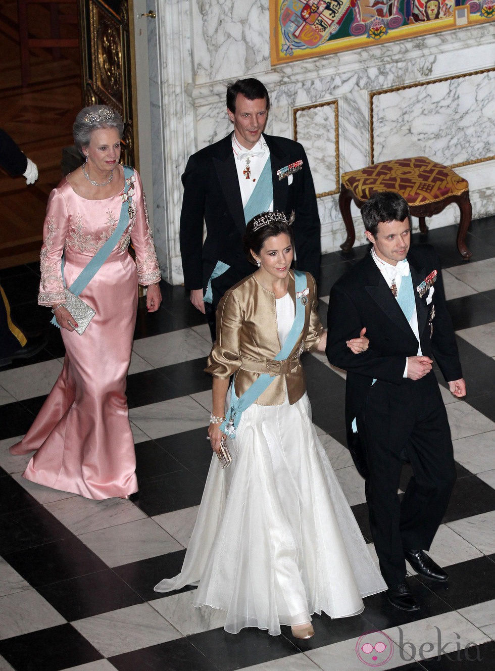 Federico, Mary, Joaquín y Benedicta de Dinamarca en la cena de gala al Cuerpo Diplomático