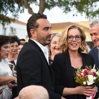 Rocío Carrasco y Fidel Albiac en la inauguración de la estatua de Pedro Carrasco en Alosno
