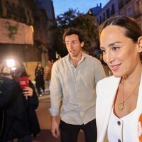 Tamara Falcó hablando con la prensa en el cumpleaños de Íñigo Onieva