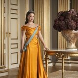 Isabella de Dinamarca con la Tiara de Turquesas y vestido de gala naranja en su 18 cumpleaños