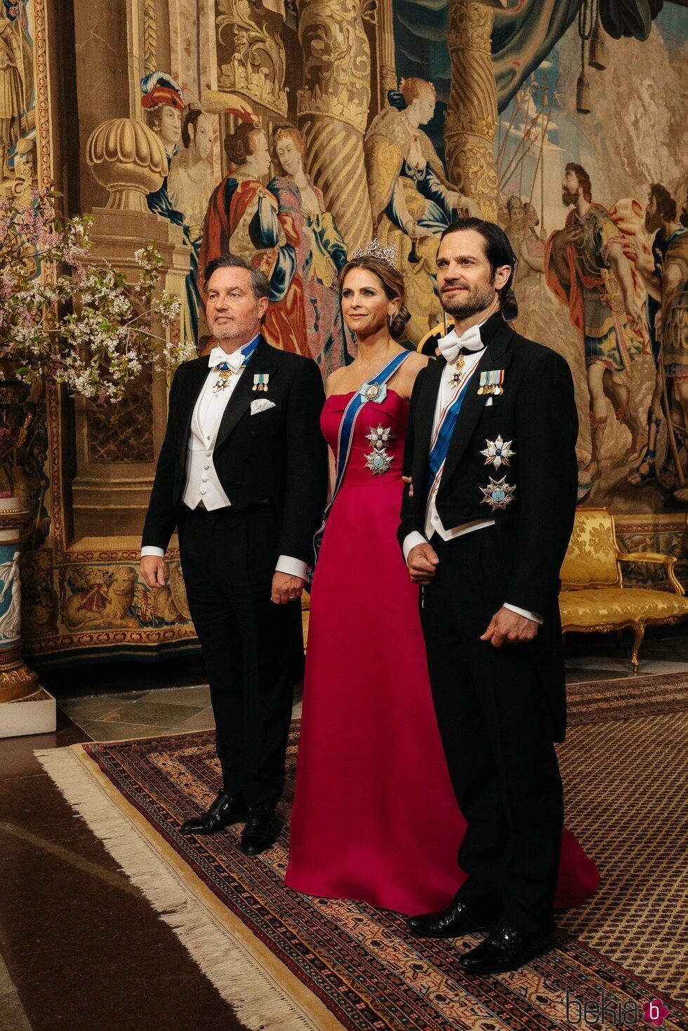 Chris O'Neill, Magdalena de Suecia y Carlos Felipe de Suecia en la cena de gala por la Visita de Estado de la Presidenta de Islandia a Suecia