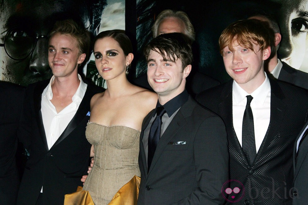 Tom Felton y el trío protagonista de 'Las reliquias de la muerte: Parte 2' en Nueva York
