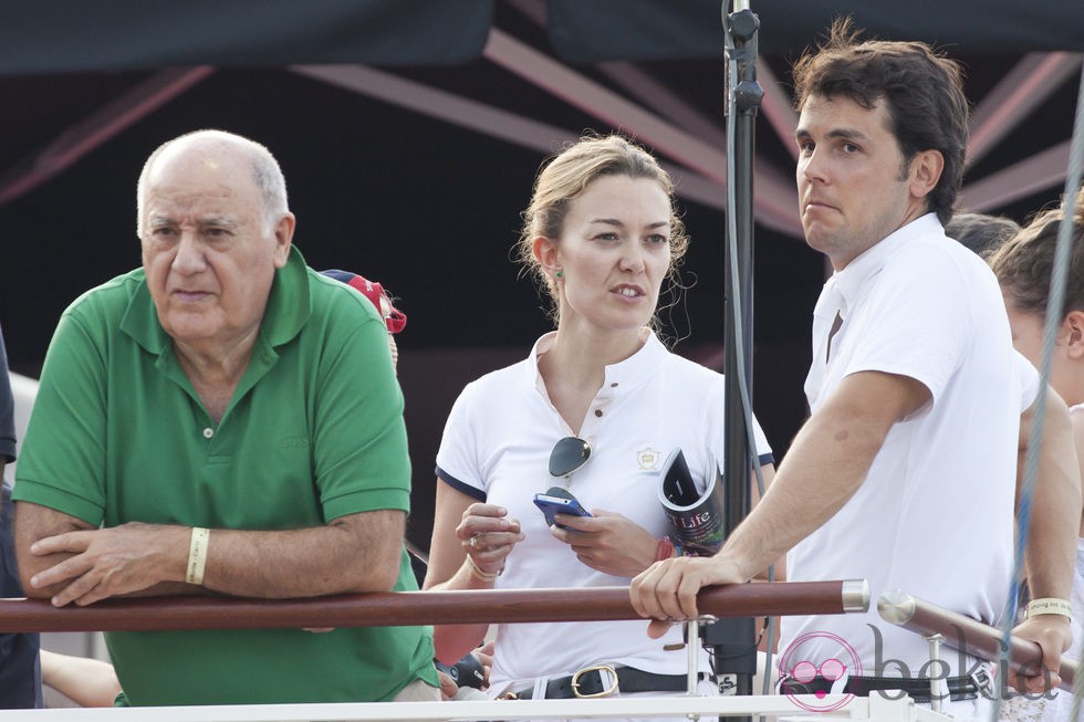Amancio Ortega, Marta Ortega y Sergio Álvarez en el Concurso de Saltos de Monte Carlo