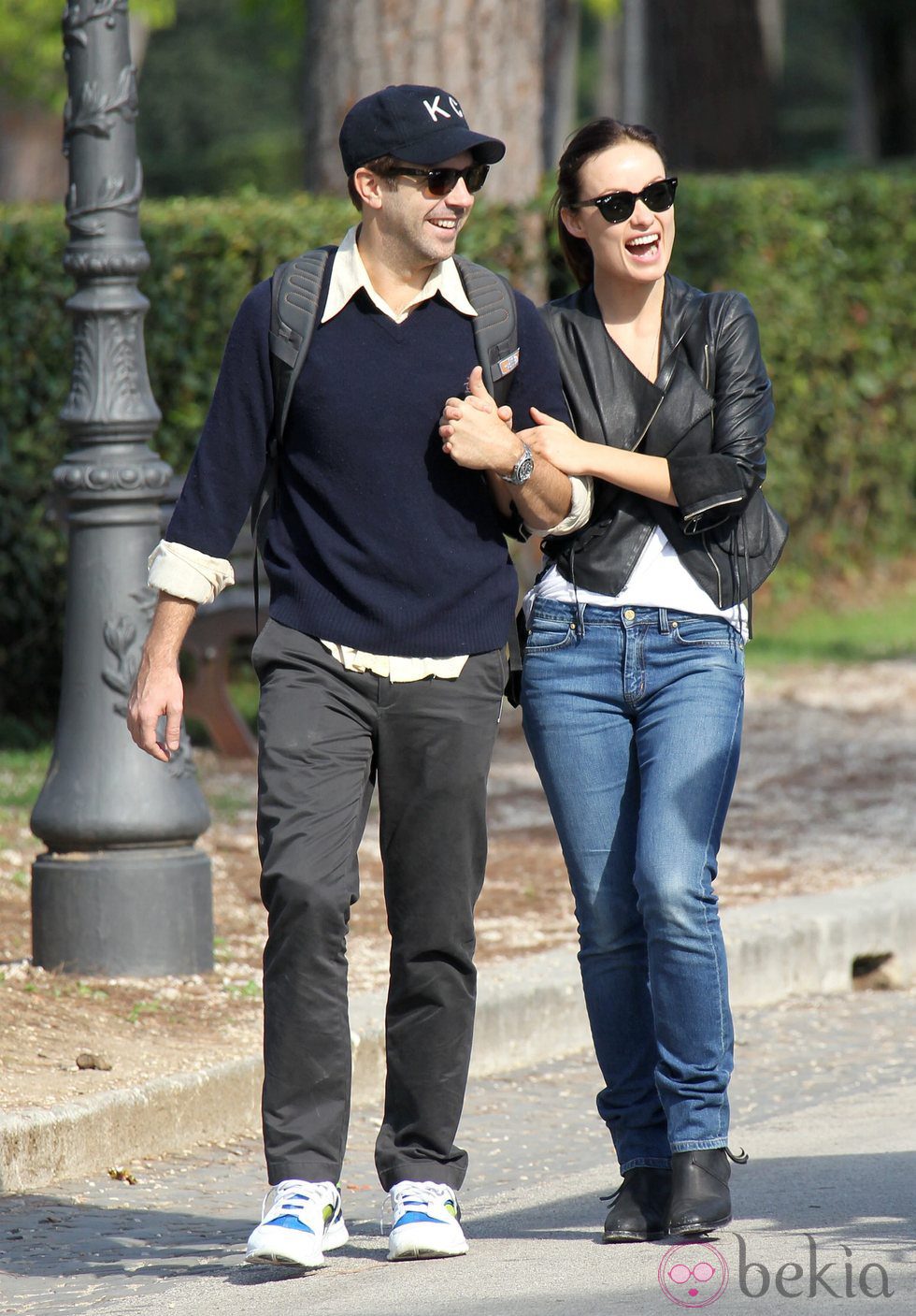 Olivia Wilde y Jason Sudeikis muy sonrientes en Roma