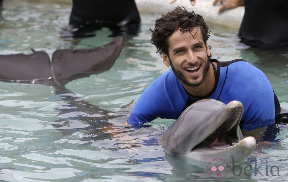 Feliciano López nadando con delfines en Miami