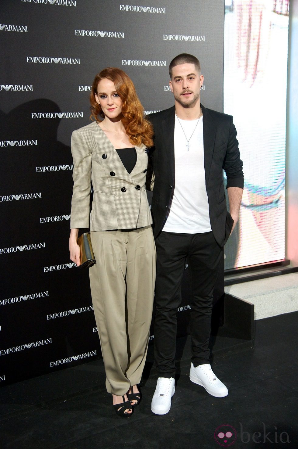 Luis Fernández y Ana Polvorosa en la inauguración de una tienda Armani en Madrid