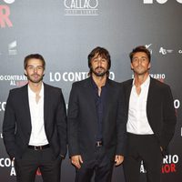 Álex Barahona, Hugo Silva y Rubén Sanz en el estreno de 'Lo contrario al amor'
