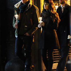 Lea Michele y Chord Overstreet en la grabación de 'Glee'