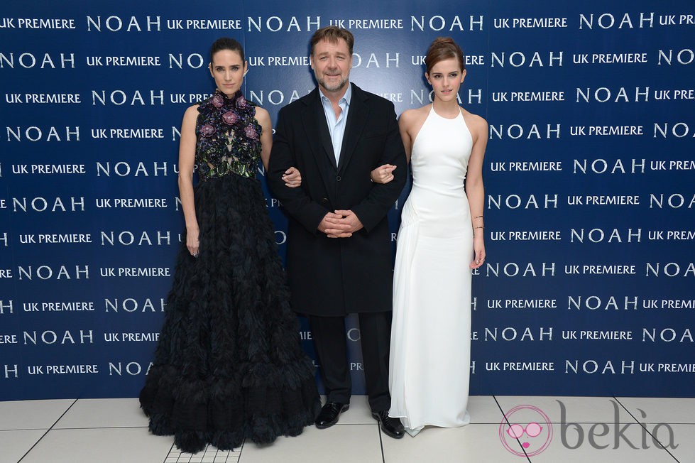 Jennifer Connely, Russel Crowe y Emma Watson en la premiere de 'Noé' en Londres