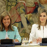 La Reina Letizia con las ministras de Sanidad y de Fomento en la Reunión del Consejo del Real Patronato sobre Discapacidad
