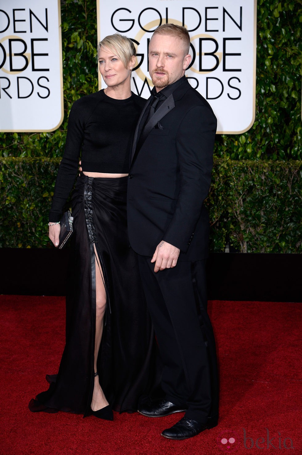 Robin Wright y Ben Foster en la alfombra roja de los Globos de Oro 2015