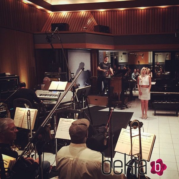 Lady Gaga durante un ensayo para su actuación en los Oscar 2015