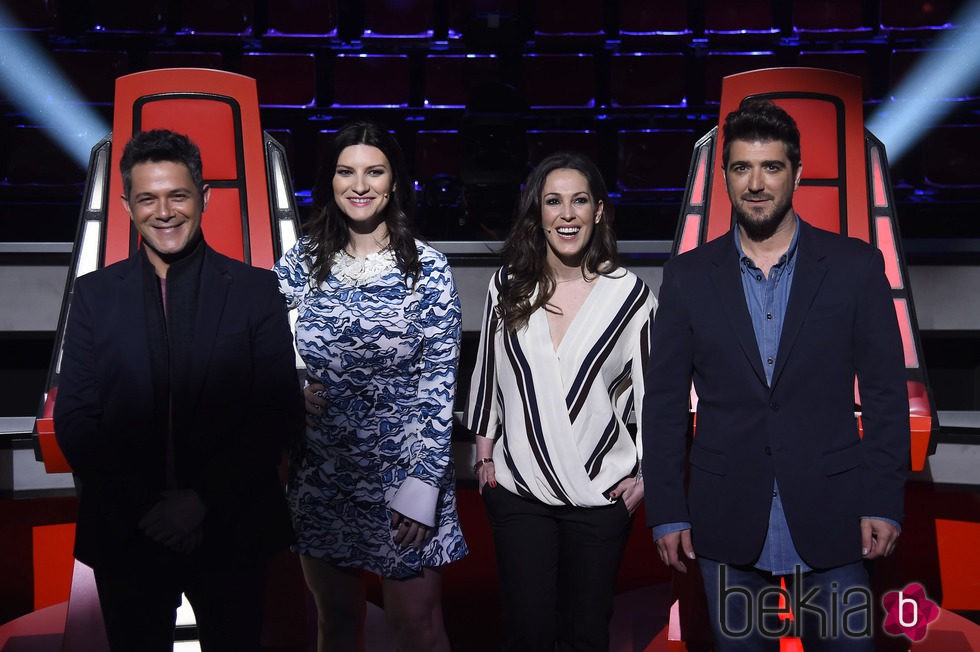 Alejandro Sanz, Laura Pausini, Malú y Antonio Orozco en la presentación de 'La Voz 3'