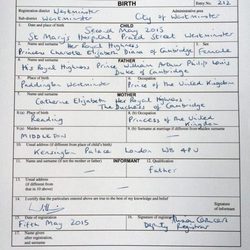 Partida de nacimiento de la Princesa Carlota de Cambridge