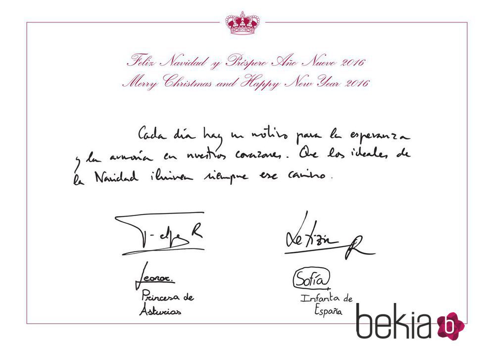 Felicitación de Navidad 2015 de los Reyes Felipe y Letizia y sus hijas