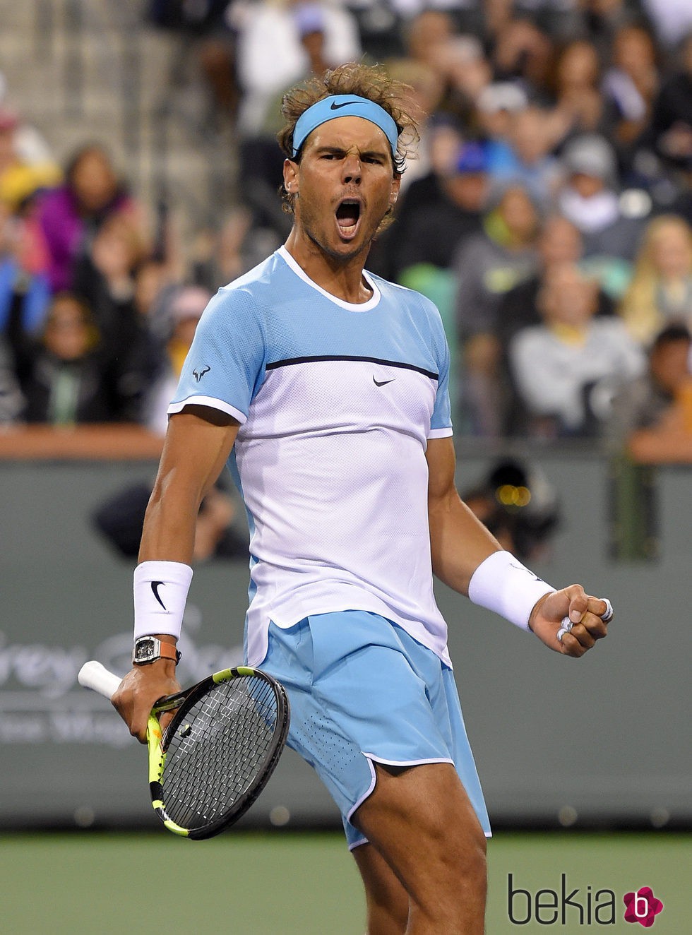 Rafa Nadal celebrando su victoria ante Gilles Muller en Indian Wells 2016