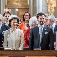La Reina Silvia, Carlos Felipe y Victoria de Suecia en el Te Deum por el nacimiento de Alejandro de Suecia
